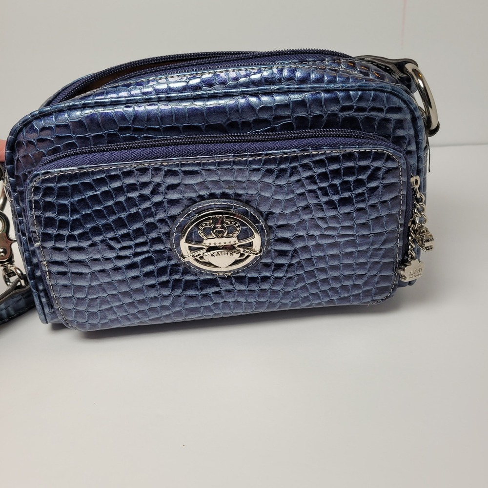 Kathy Van Zeeland Crossbody Bag Womens OS Blue Good Faux Croc Organizer Purse